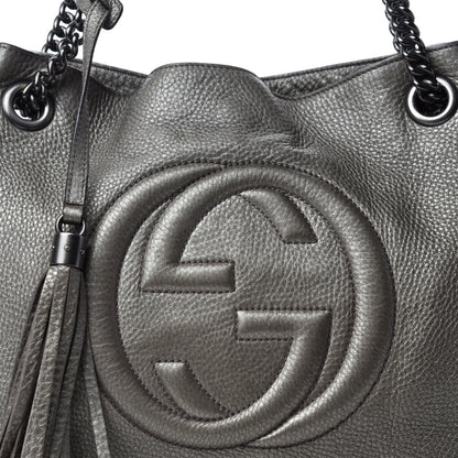 Gucci Metallic Pebbled Calfskin Medium Soho Chain Shoulder Bag Sasso 17 of 17