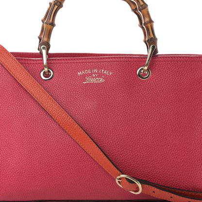 Gucci Pebbled Calfskin Bi-Color Medium Bamboo Shopper Tote Fuchsia Orange 14 of 37