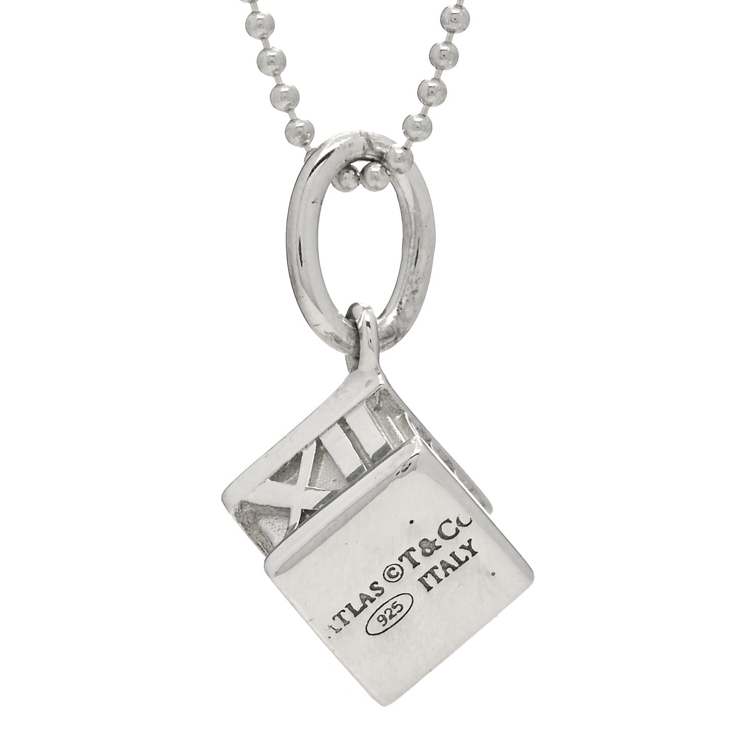 Tiffany Sterling Silver Diamond Atlas Cube Pendant Necklace 5 of 5
