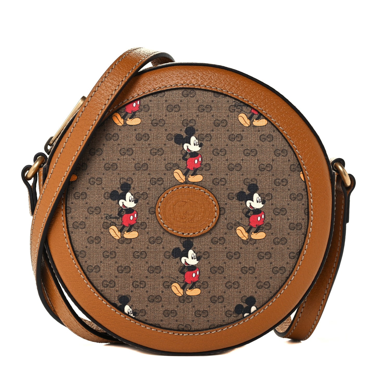 X DISNEY Mini Vintage GG Supreme Monogram Mickey Mouse Round Shoulder Bag Beige Vintage Sun Oil