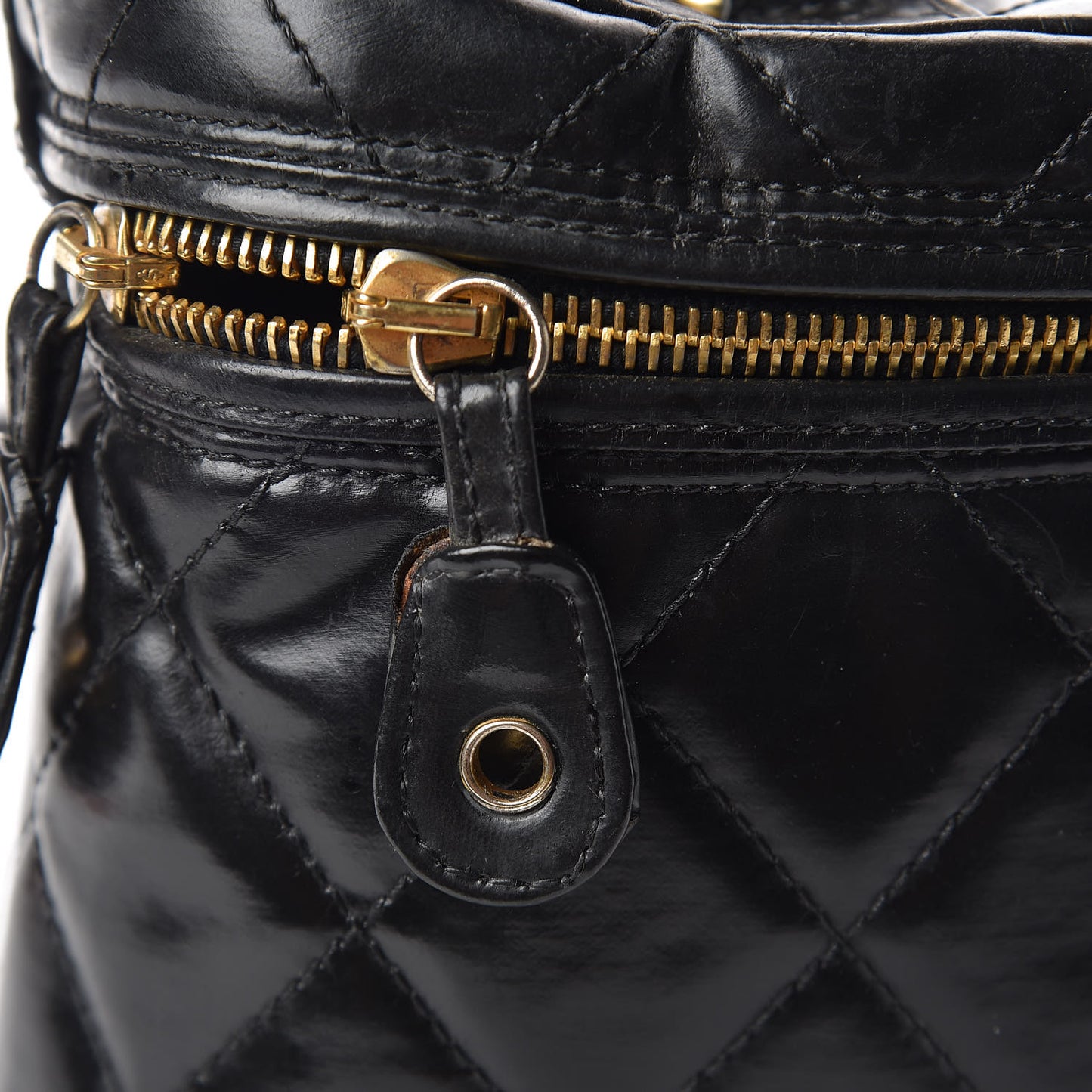 Lambskin Quilted Vanity Cosmetic Case Black