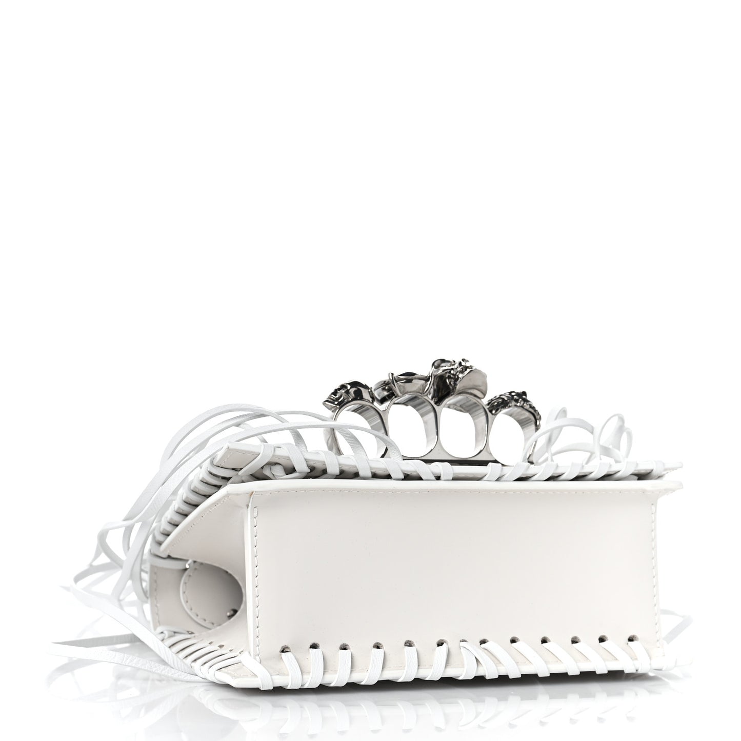 Calfskin Woven Fringe Mini Jeweled Satchel White