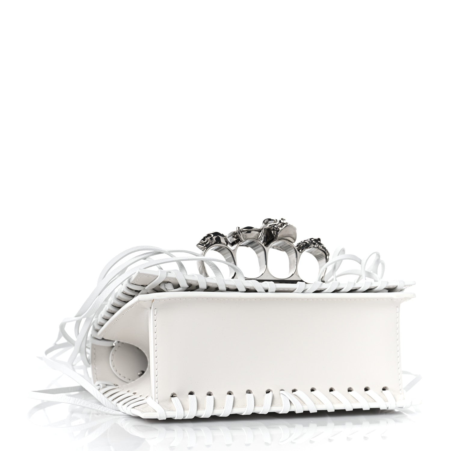 Alexander McQueen Calfskin Woven Fringe Mini Jeweled Satchel White 4 of 9