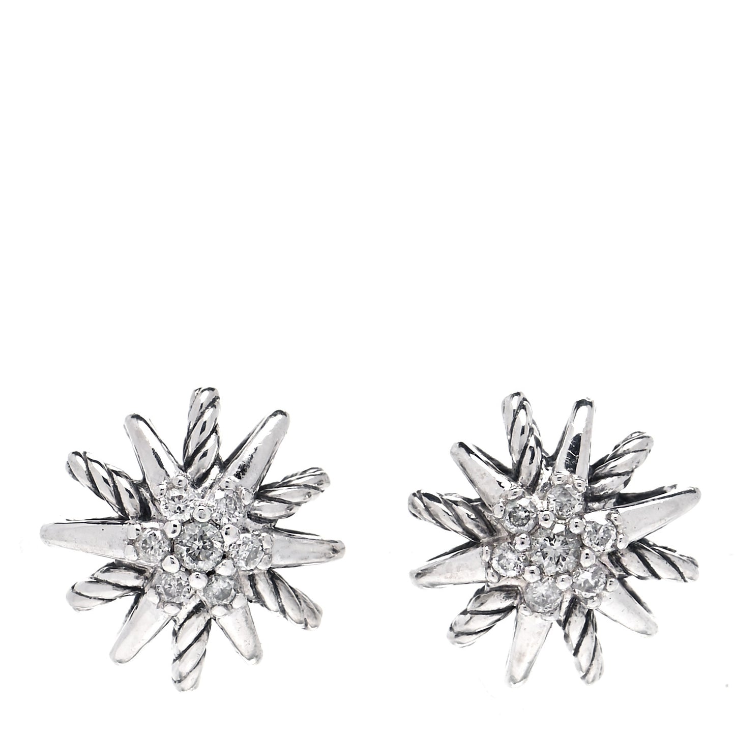 Sterling Silver Diamond 10mm Starburst Earrings