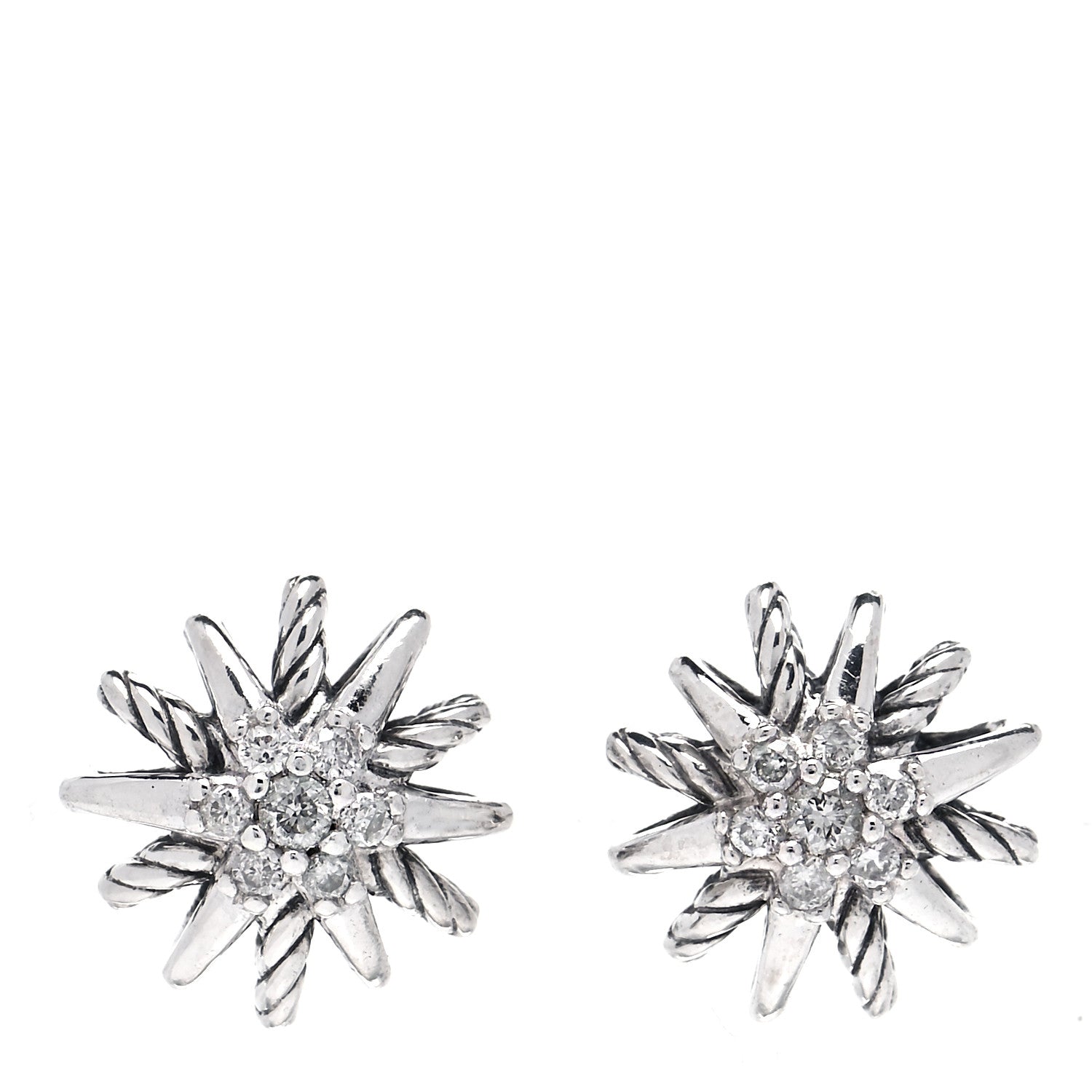 David Yurman Sterling Silver Diamond 10mm Starburst Earrings 1 of 3