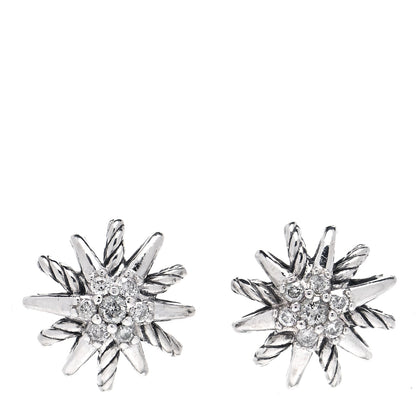 David Yurman Sterling Silver Diamond 10mm Starburst Earrings 1 of 3