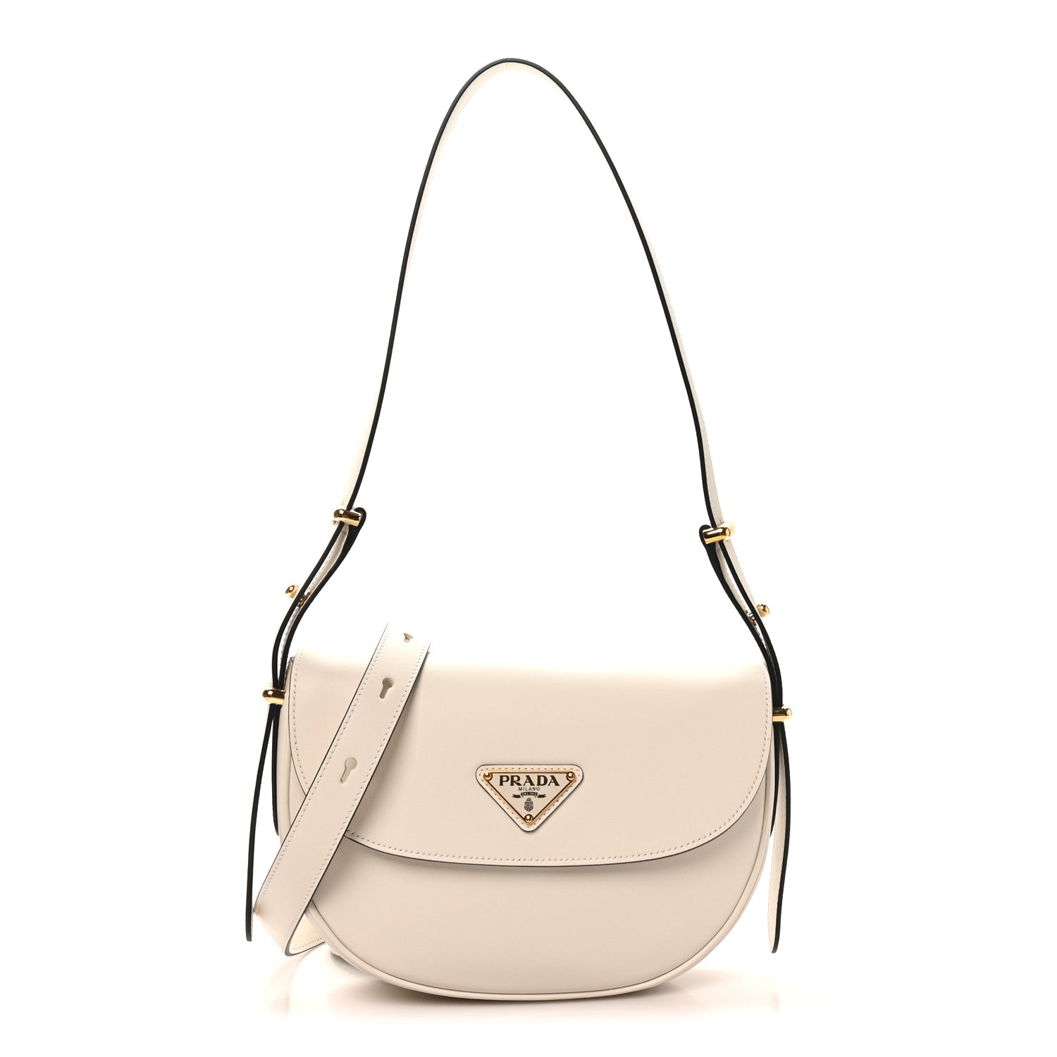 Prada Soft Calfskin Triangle Arque Flap Shoulder Bag White 1 of 9