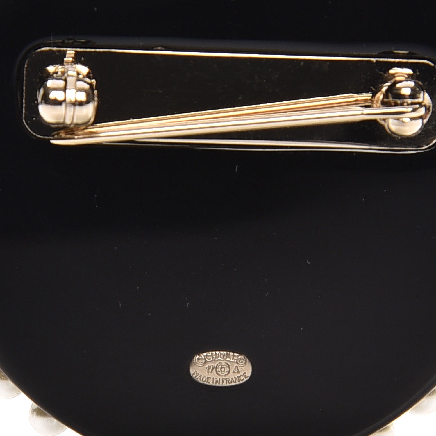 Chanel Resin Crystal Pearl CC Pin Brooch Black Gold 8 of 9