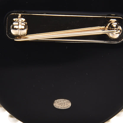 Chanel Resin Crystal Pearl CC Pin Brooch Black Gold 8 of 9