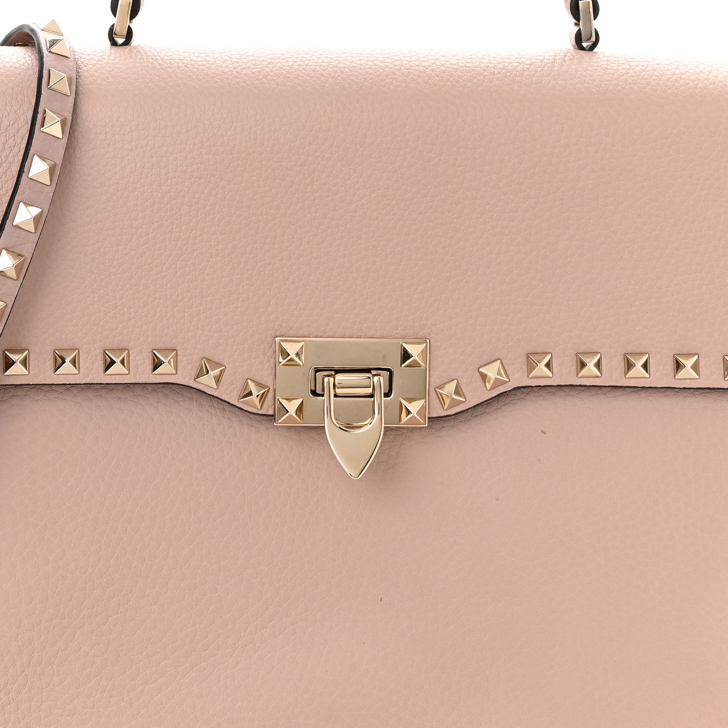 Valentino Garavani Grained Calfskin Rockstud Top Handle Flap Shoulder Bag Poudre 6 of 9