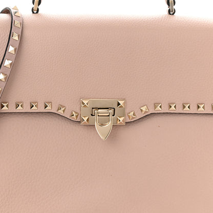 Valentino Garavani Grained Calfskin Rockstud Top Handle Flap Shoulder Bag Poudre 6 of 9