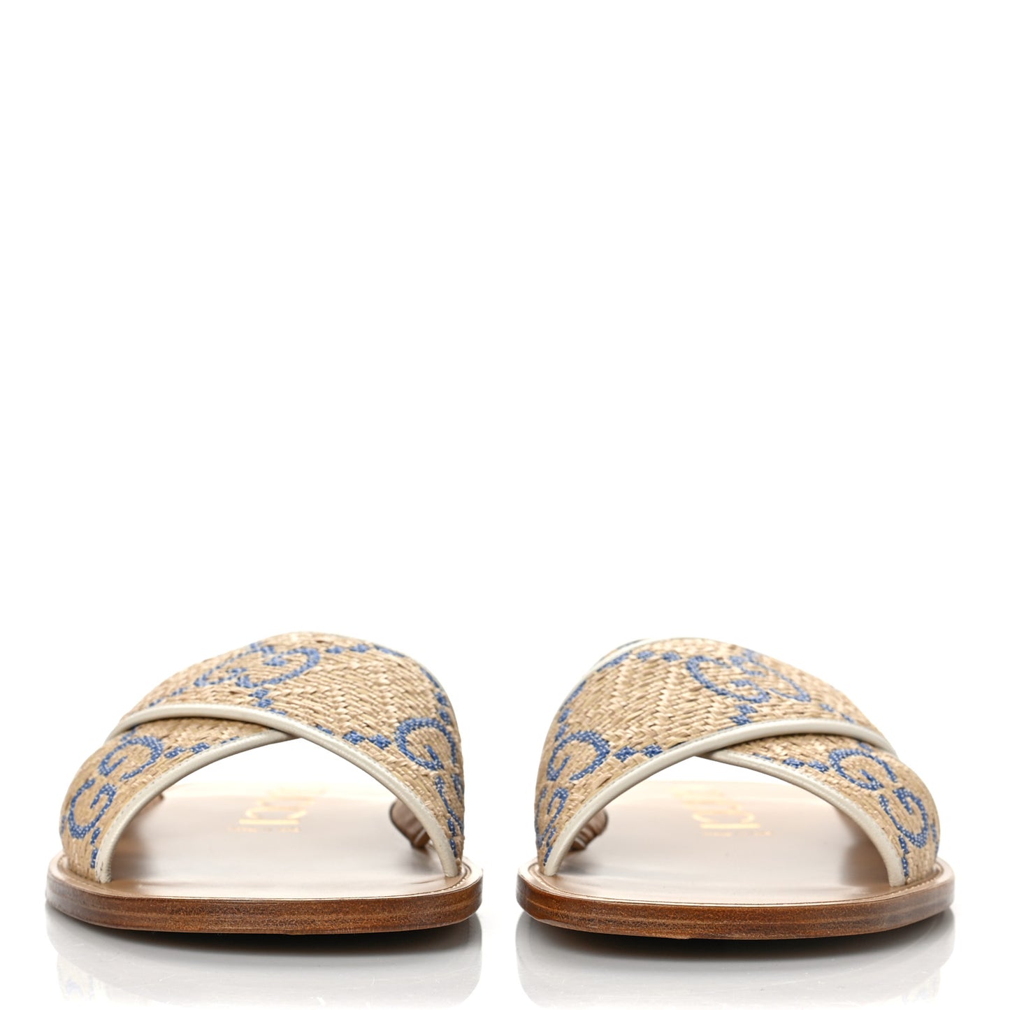 Raffia GG Monogram Ember Criss Cross Slide Sandals 12 Natural Royale Mystic White