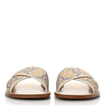 Gucci Raffia GG Monogram Ember Criss Cross Slide Sandals 12 Natural Royale Mystic White 2 of 10