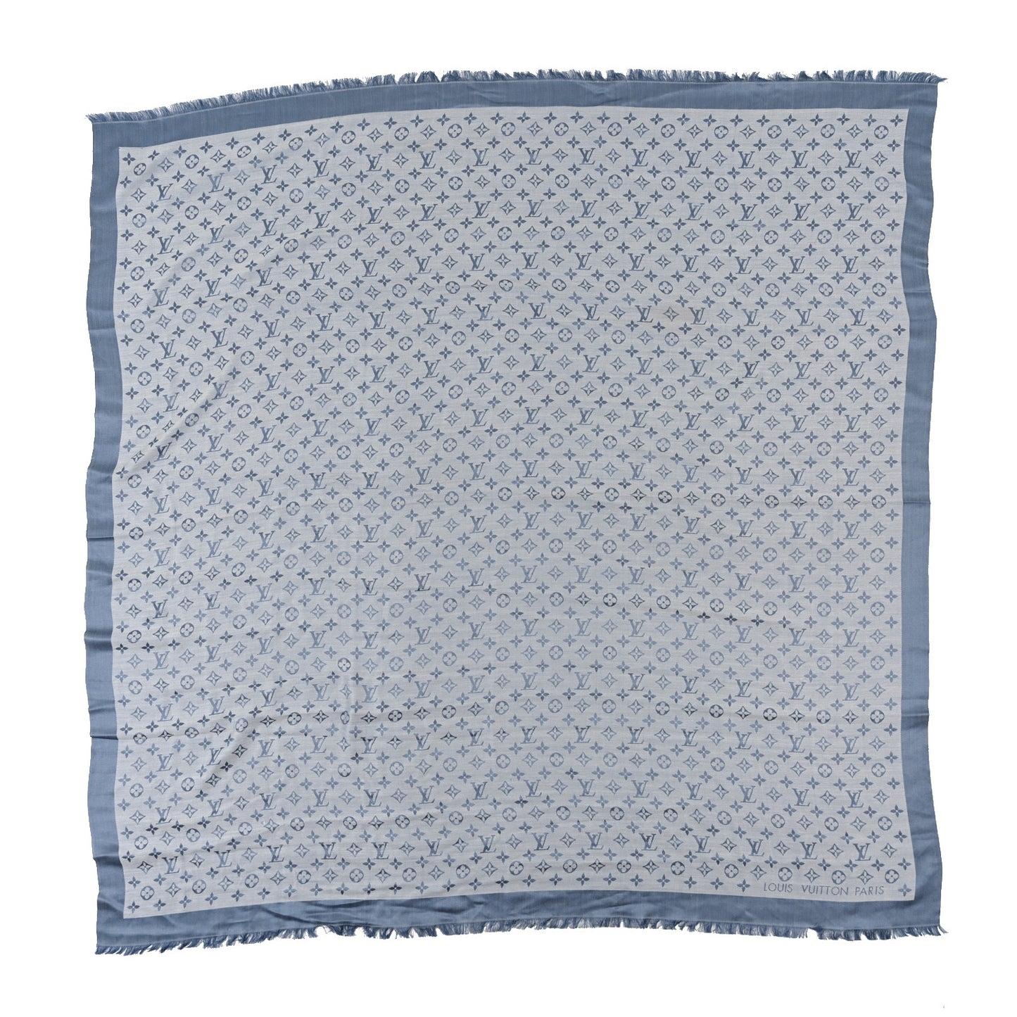 Silk Wool Monogram Denim Shawl Light Blue