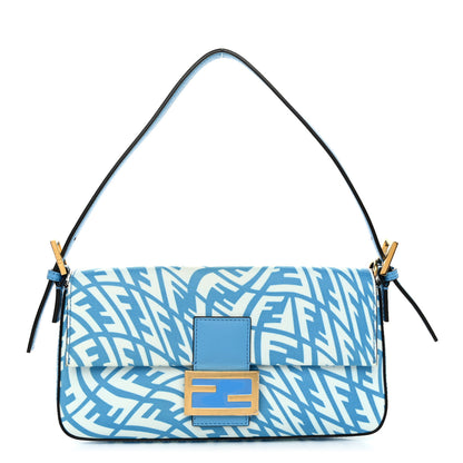 Fendi X SARAH COLEMAN Glazed Canvas Vitello King FF Vertigo Baguette 1997 Cyber Blue White 1 of 11