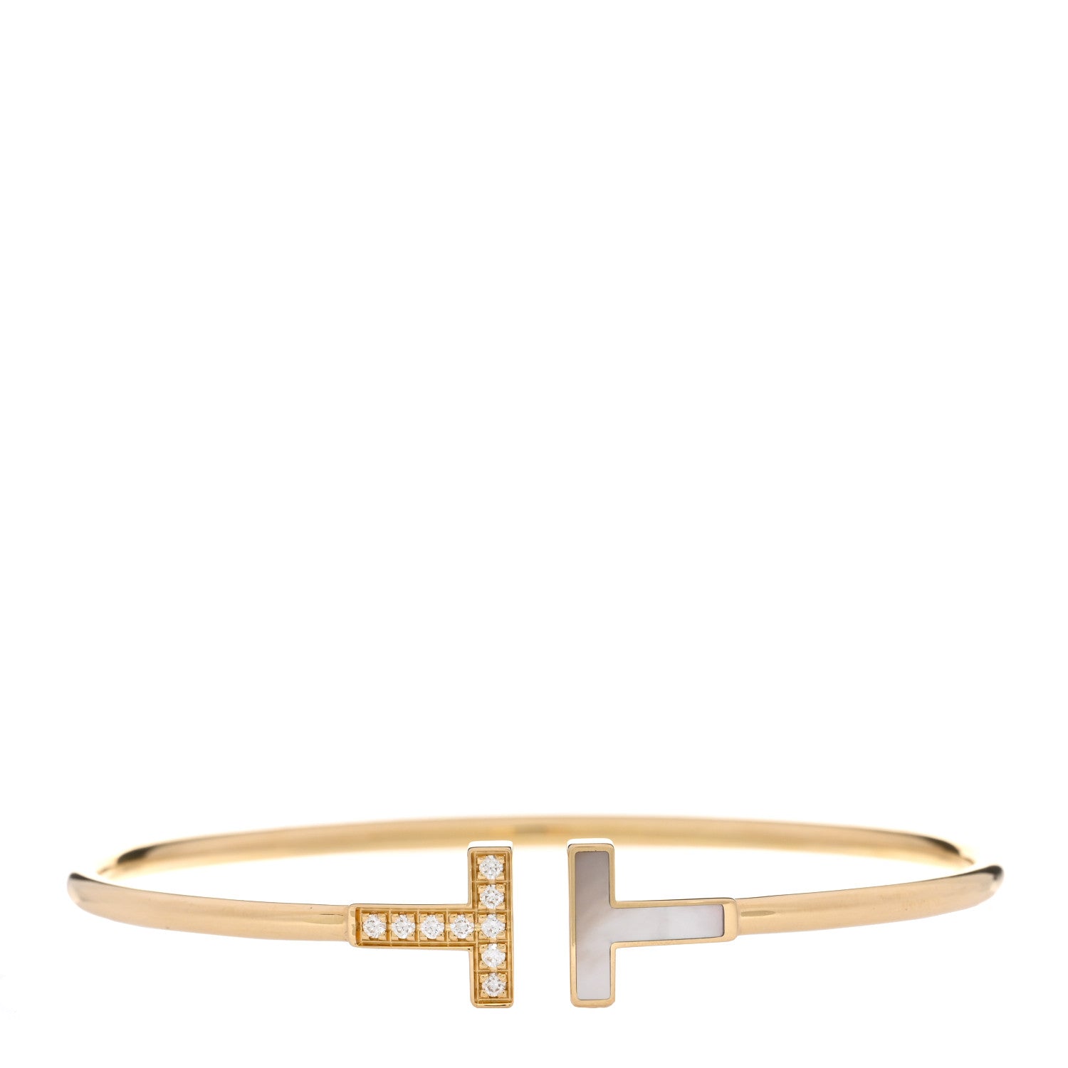 Tiffany 18K Yellow Gold Diamond Mother of Pearl T Wire Bracelet 1 of 3