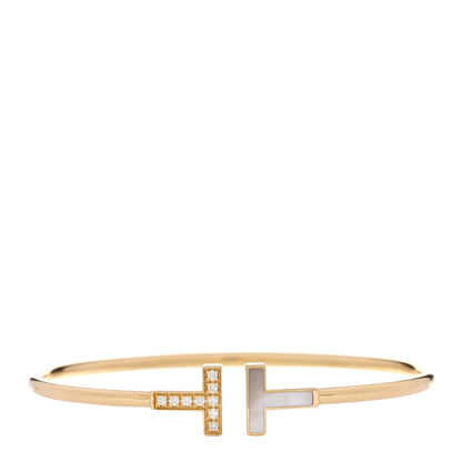 Tiffany 18K Yellow Gold Diamond Mother of Pearl T Wire Bracelet 1 of 3