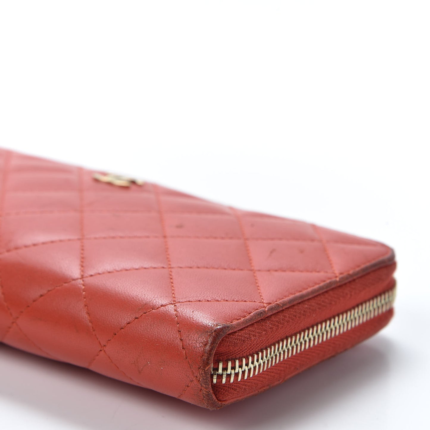 Lambskin Quilted Large Gusset Zip Around Wallet Red