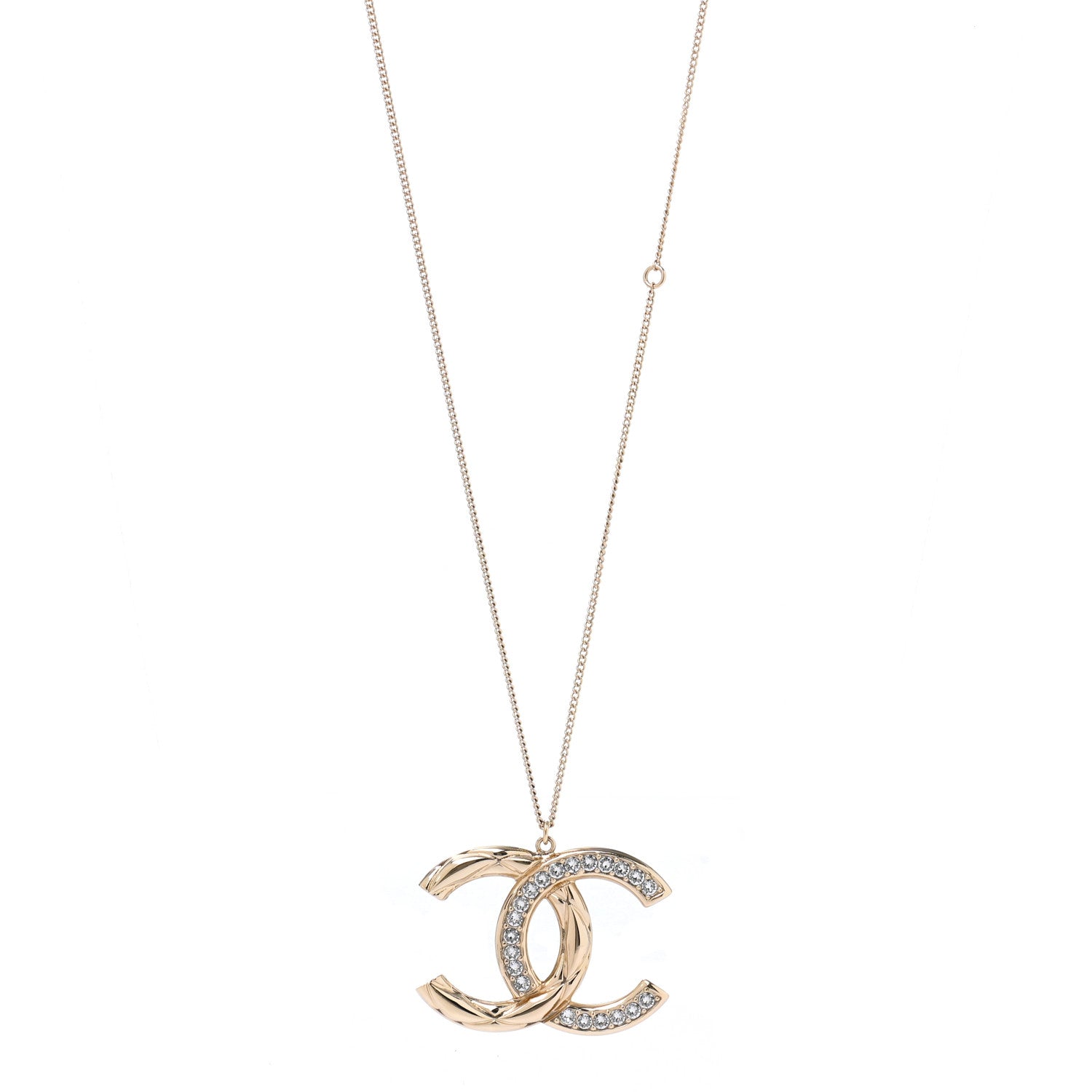 Chanel Crystal Metal Quilted CC Pendant Necklace Gold 1 of 7