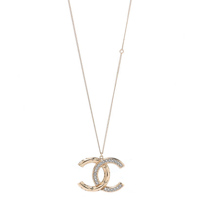 Chanel Crystal Metal Quilted CC Pendant Necklace Gold 1 of 7