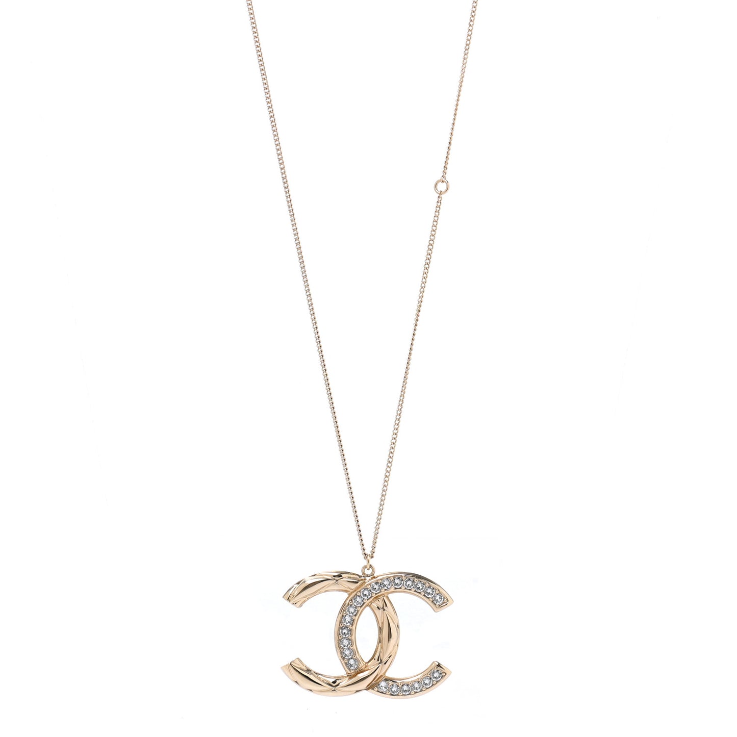 Crystal Metal Quilted CC Pendant Necklace Gold