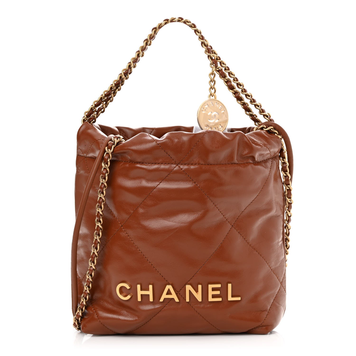 Chanel Shiny Calfskin Quilted Mini Chanel 22 Light Brown 1 of 11