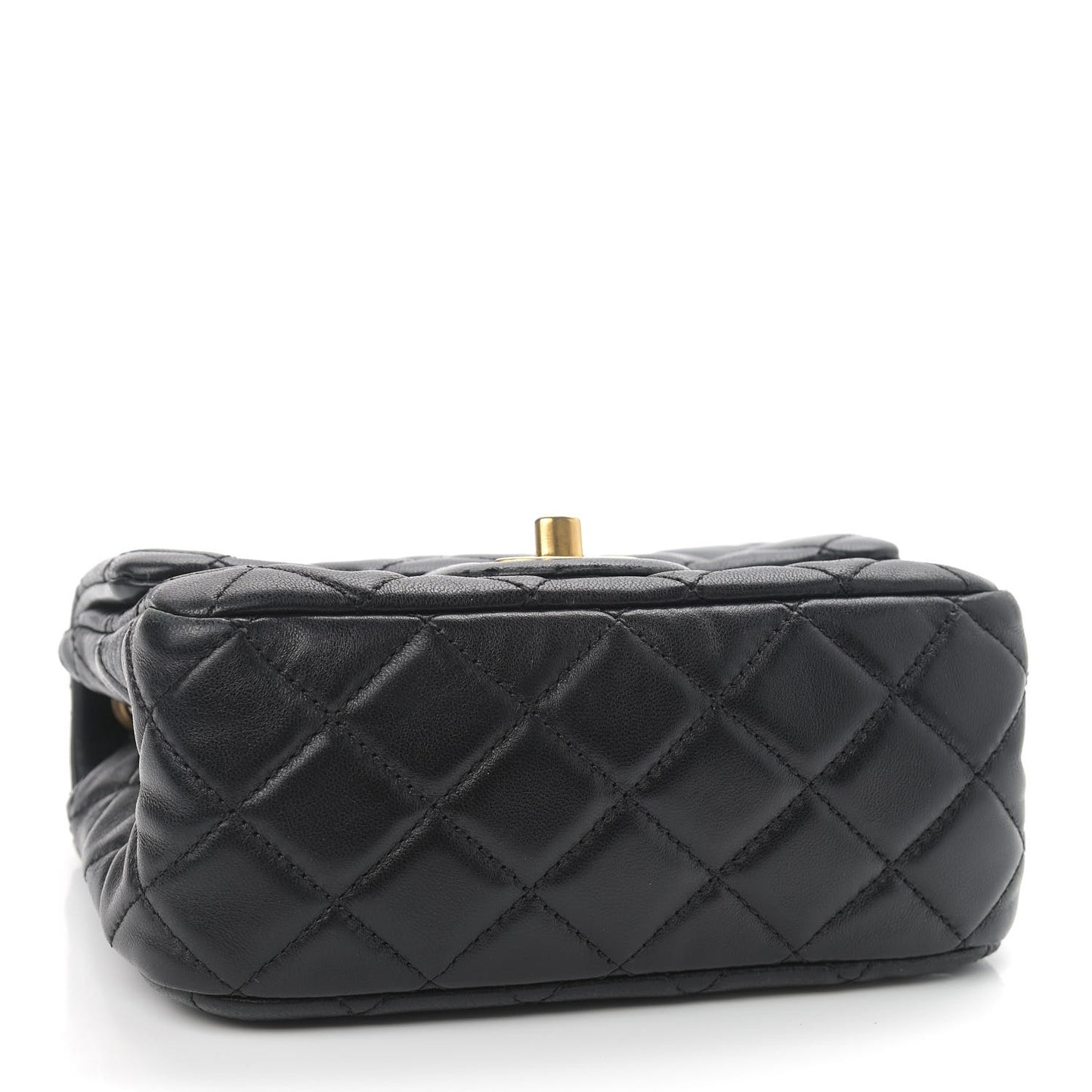 Lambskin Quilted Mini Pearl Crush Flap Black