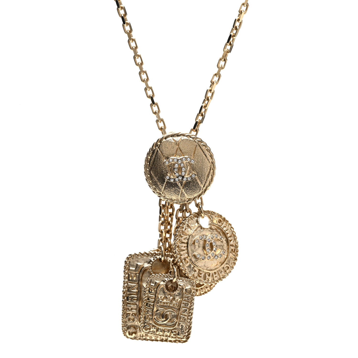 Chanel Crystal CC Medallion Charms Necklace Gold 1 of 6