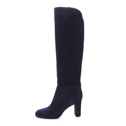 Jimmy Choo Suede Madalie 80 Knee High Boots 35.5 Navy 1 of 7