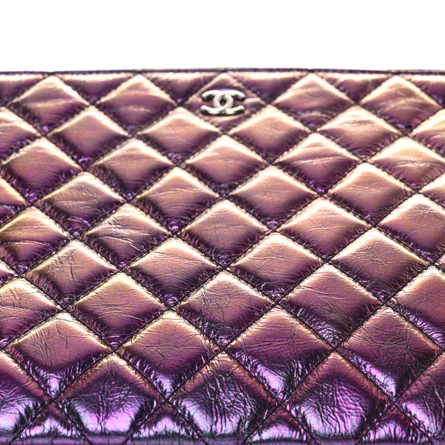 Iridescent Crumpled Calfskin CC Ripples Medium Cosmetic Case Purple