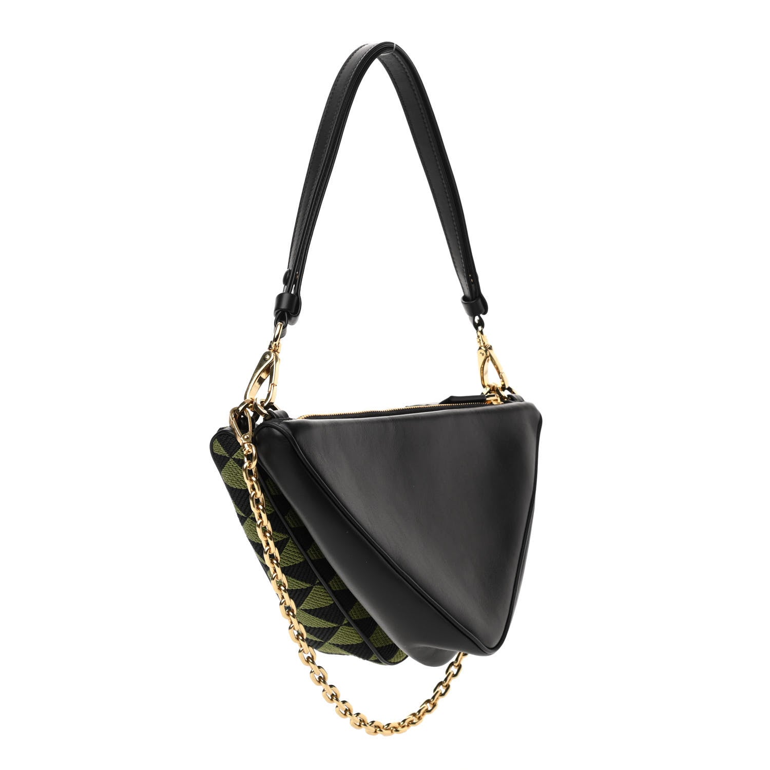 Prada Jacquard Calfskin Triangolo Symbole Embroidered Mini Triangle Double Bag Black Edera 5 of 21