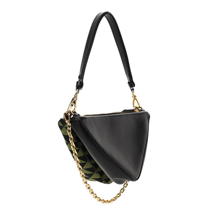 Prada Jacquard Calfskin Triangolo Symbole Embroidered Mini Triangle Double Bag Black Edera 5 of 21