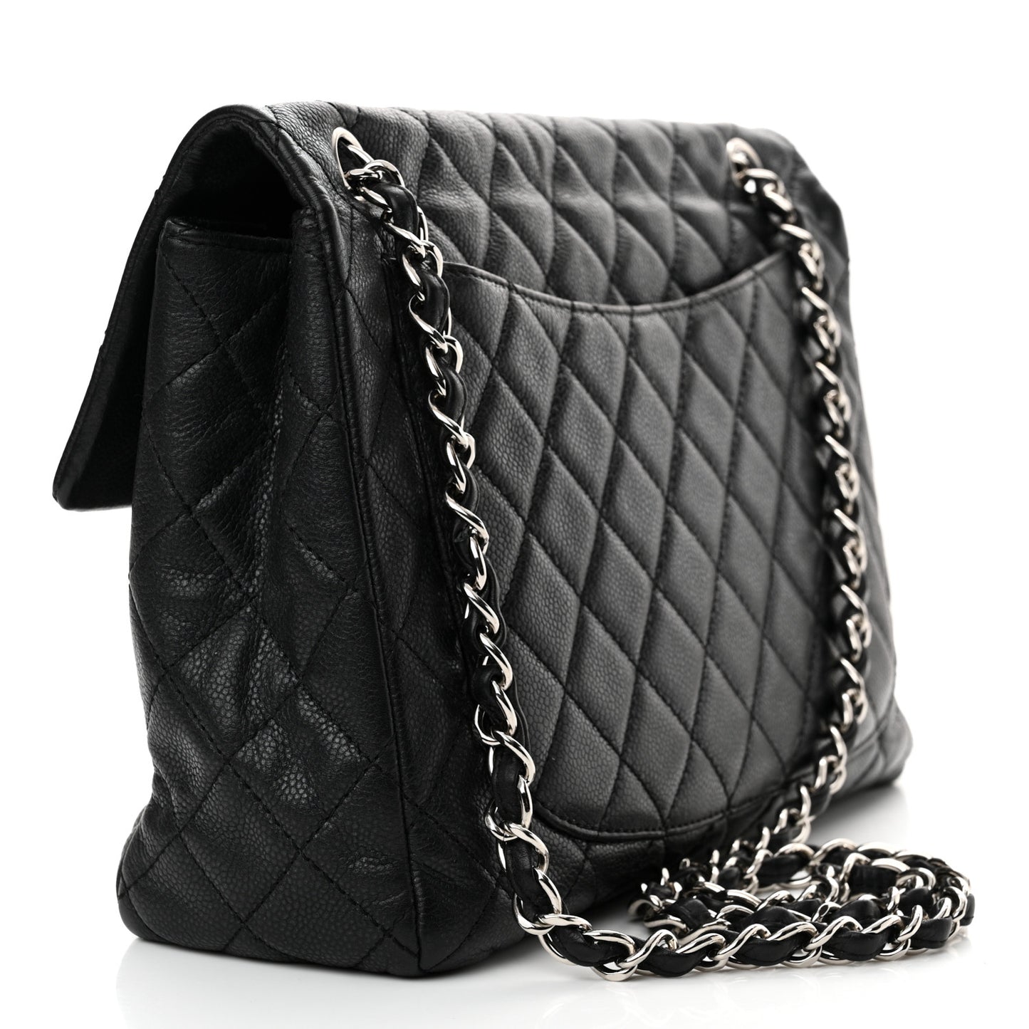 Washed Caviar Quilted Maxi Single Flap Black