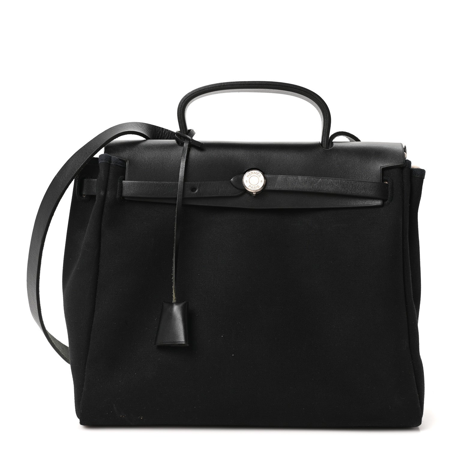 Hermes Toile Vache Calfskin Herbag 30 PM Ficelle Black 2 of 19