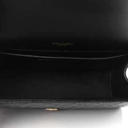 Saint Laurent Grain De Poudre Textured Mixed Matelasse Triquilt Medium Monogram Satchel Black 5 of 17