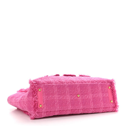 Chanel Wool Tweed Large Zipped Shopping Tote Pink 4 of 9