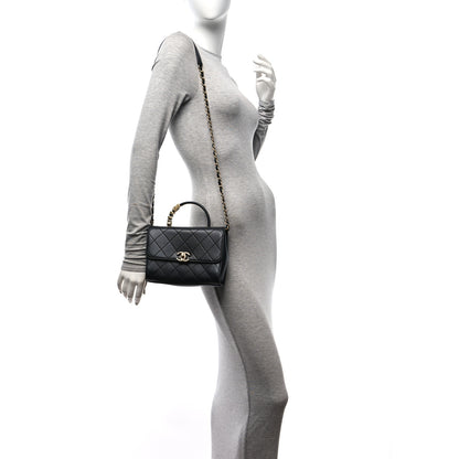 Chanel Lambskin Stitched Pearl Logo Top Handle Flap Black 2 of 12