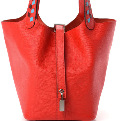 Hermes Epsom Tressage De Cuir Picotin Lock 18 PM Rouge Coeur Bleu du Nord Rouge H 10 of 11