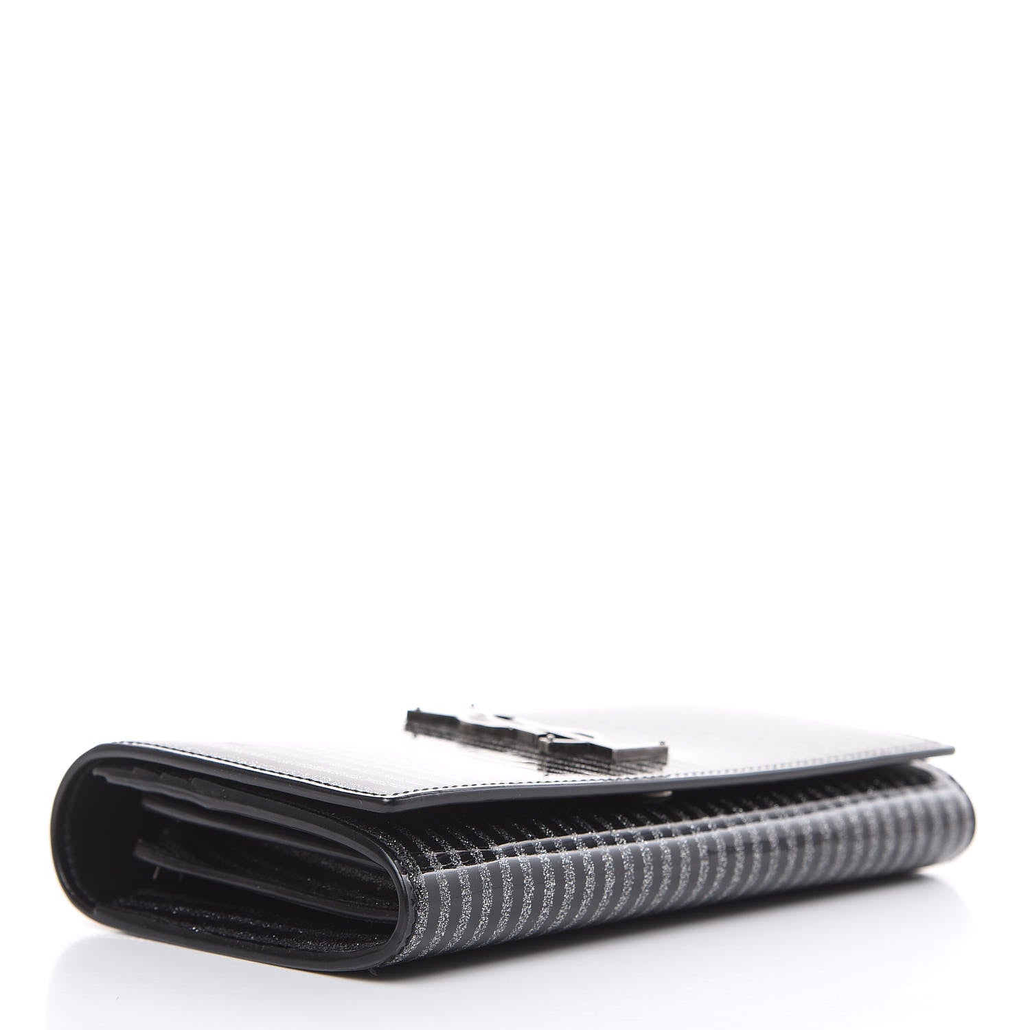 Saint Laurent Patent Glitter Striped Classic Monogram Cassandre Wallet Black Silver 4 of 10