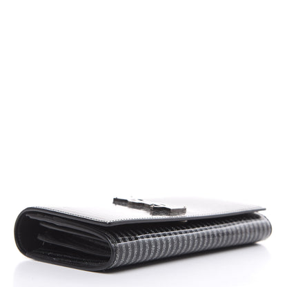 Saint Laurent Patent Glitter Striped Classic Monogram Cassandre Wallet Black Silver 4 of 10