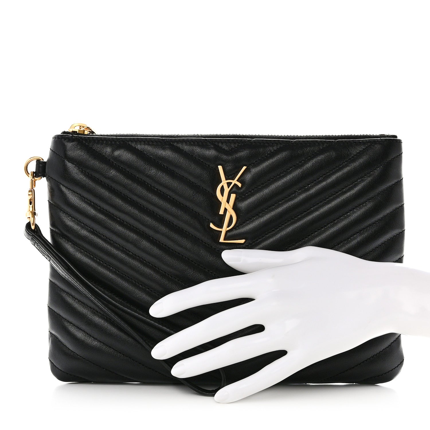 Saint Laurent Calfskin Matelasse Chevron Monogram A5 Wristlet Black 2 of 7