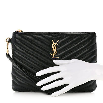 Saint Laurent Calfskin Matelasse Chevron Monogram A5 Wristlet Black 2 of 7