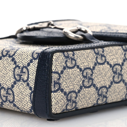 Gucci GG Supreme Monogram Textured Dollar Calfskin Mini Horsebit 1955 Crossbody Bag Beige Blue 10 of 14