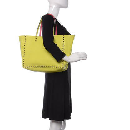 Valentino Garavani Grained Calfskin Large Rockstud Reversible Tote Pink Yellow 2 of 13