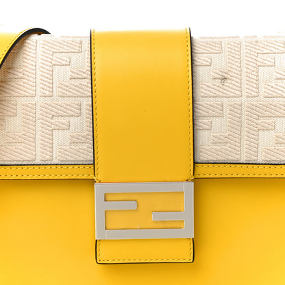 Fendi Canvas Vitello King FF Embroidered Medium Flat Baguette Grezzo Limone 9 of 11