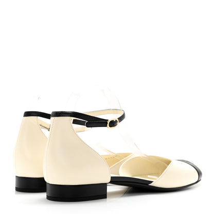 Chanel Lambskin Cap Toe CC Ankle Strap Flats 41 Ivory Black 3 of 12