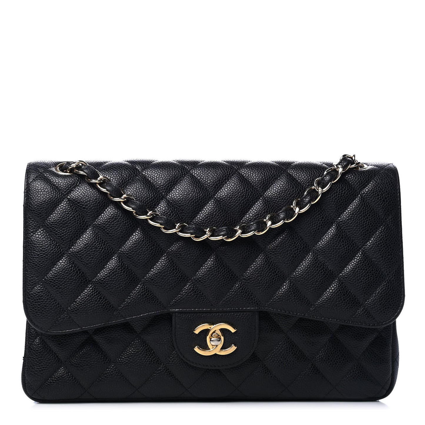 Caviar Quilted Jumbo Double Flap Black
