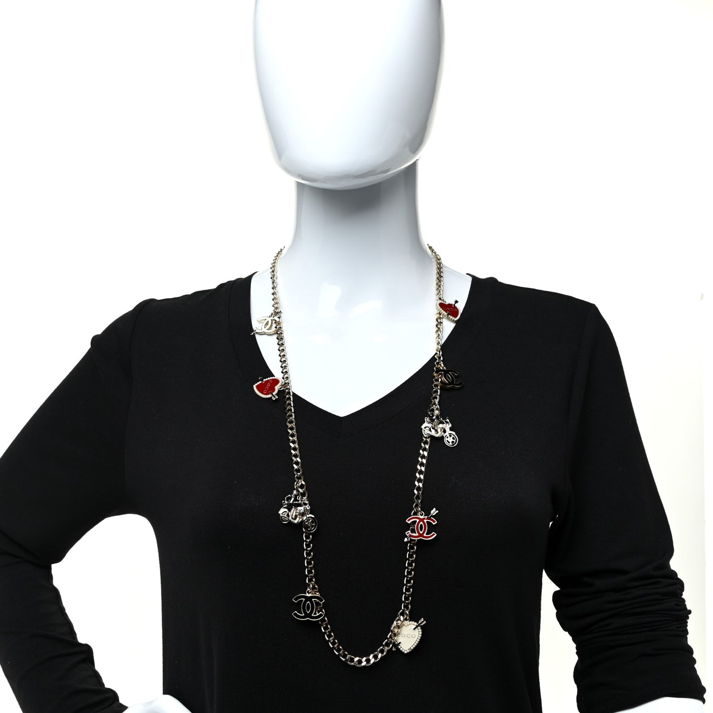 Enamel Charm CC Long Necklace Gold