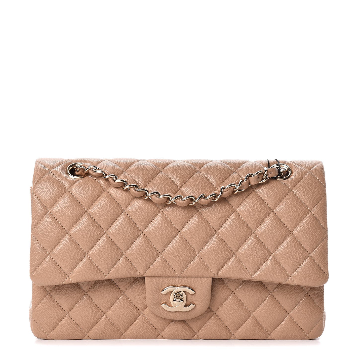Caviar Quilted Medium Double Flap Beige