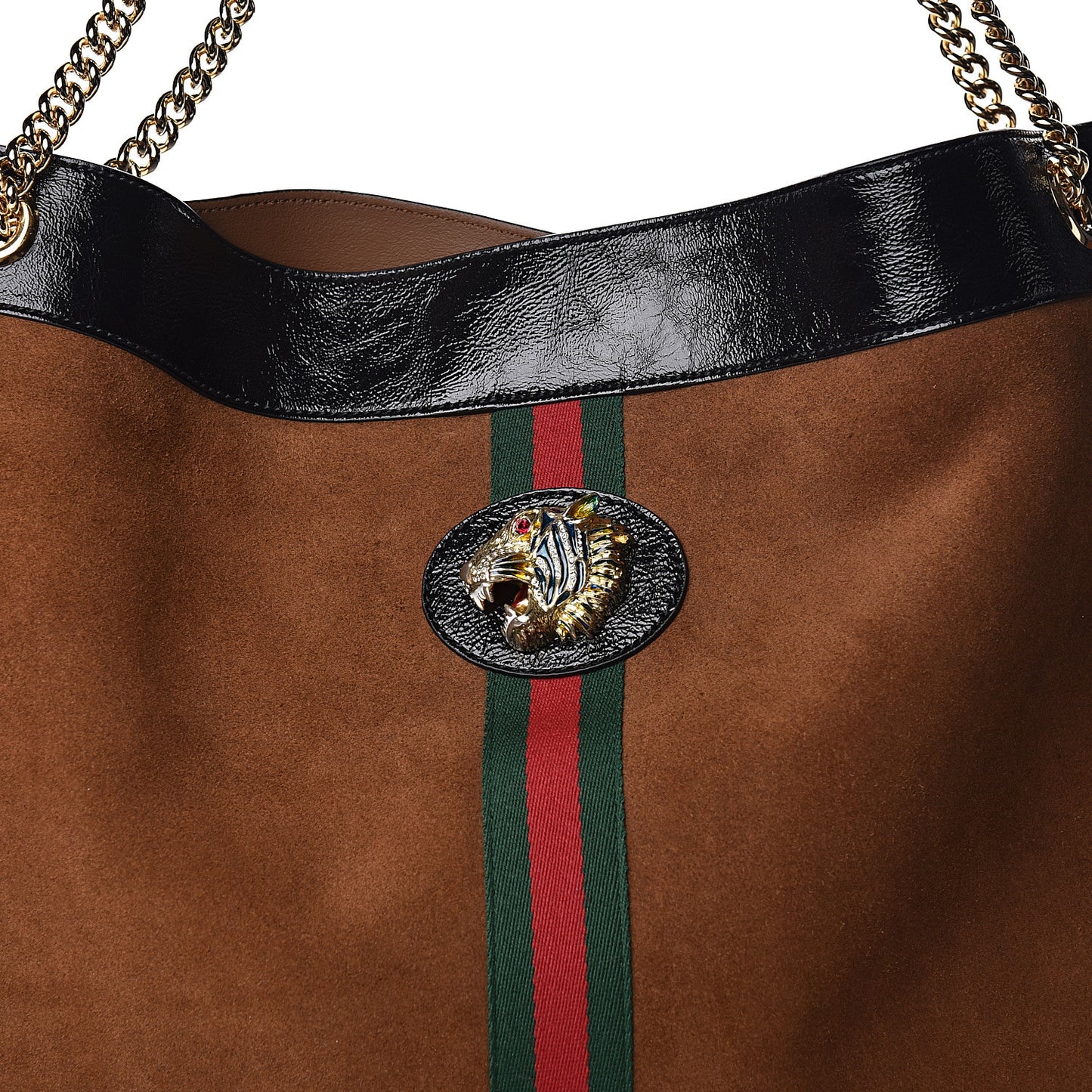 Suede Patent Maxi Rajah Chain Tote Nocciola Black